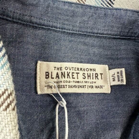 Outerknown Blanket Shirt Womens M/L Brown Blue Plaid Heavy Twill Organic Cotton - Picture 3 of 8